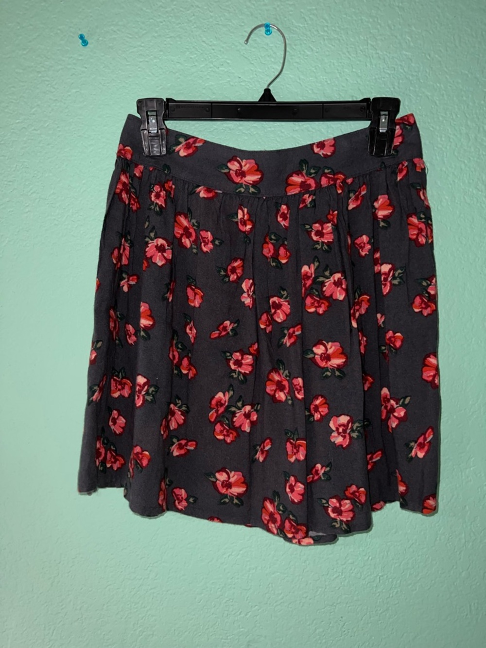 Hollister Grey Skater Skirt with Red Floral Print